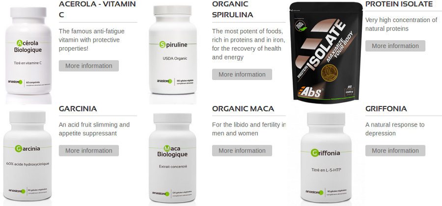 Products available on Anastore: dietary supplements composed of high quality ingredients